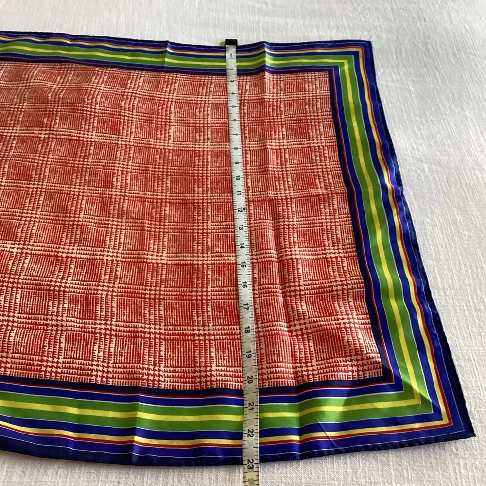 Glentex Scarf Made in Japan Square Red Houndstooth Multicolor Stripe Vintage